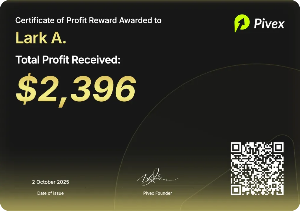 Payout Certificate for Pivex user